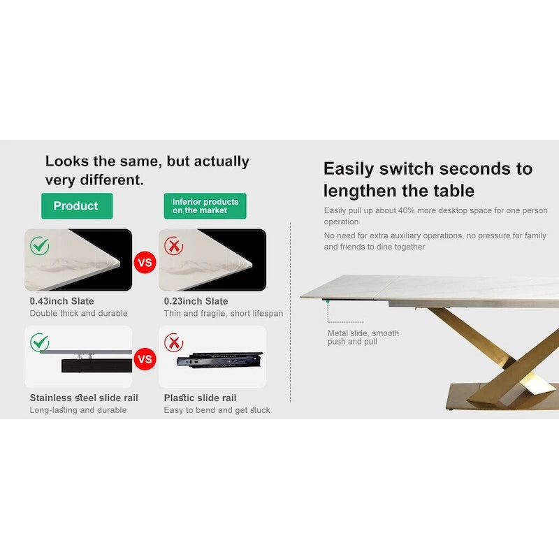Juego de comedor moderno minimalista de 9 piezas con superficie extensible de piedra sinterizada de 240 cm y 8 sillas de tela