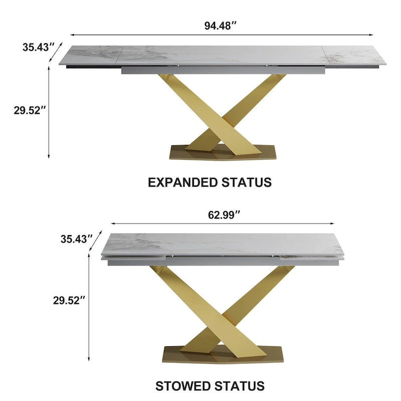 Juego de comedor moderno minimalista de 9 piezas con superficie extensible de piedra sinterizada de 240 cm y 8 sillas de tela