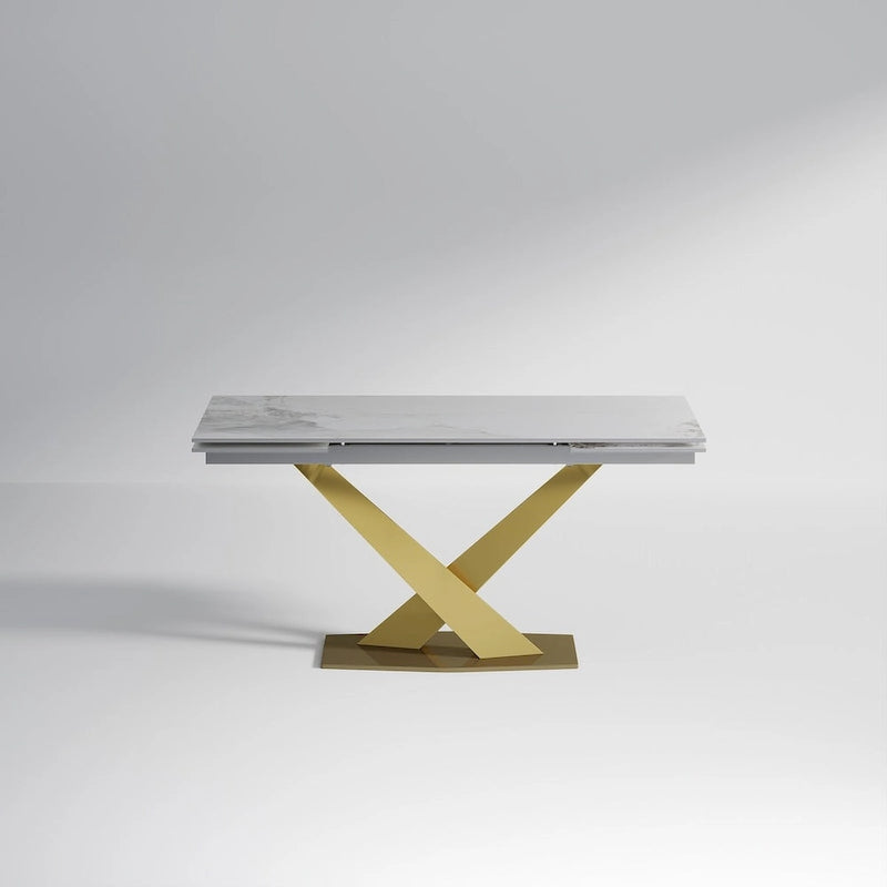 Juego de comedor moderno minimalista de 9 piezas con superficie extensible de piedra sinterizada de 240 cm y 8 sillas de tela