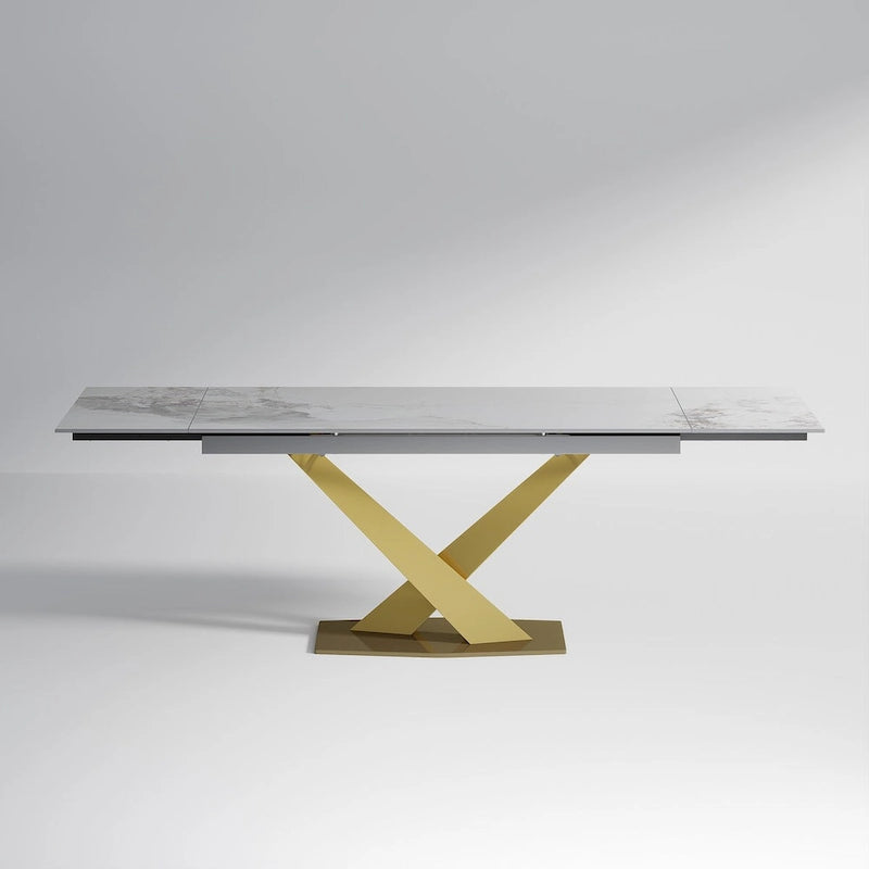 Juego de comedor moderno minimalista de 9 piezas con superficie extensible de piedra sinterizada de 240 cm y 8 sillas de tela