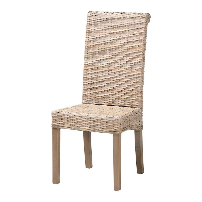 Silla de comedor Kubu Grey bohemia de ratán y madera de mango para 1