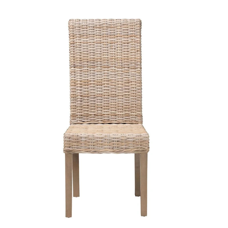 Silla de comedor Kubu Grey bohemia de ratán y madera de mango para 1