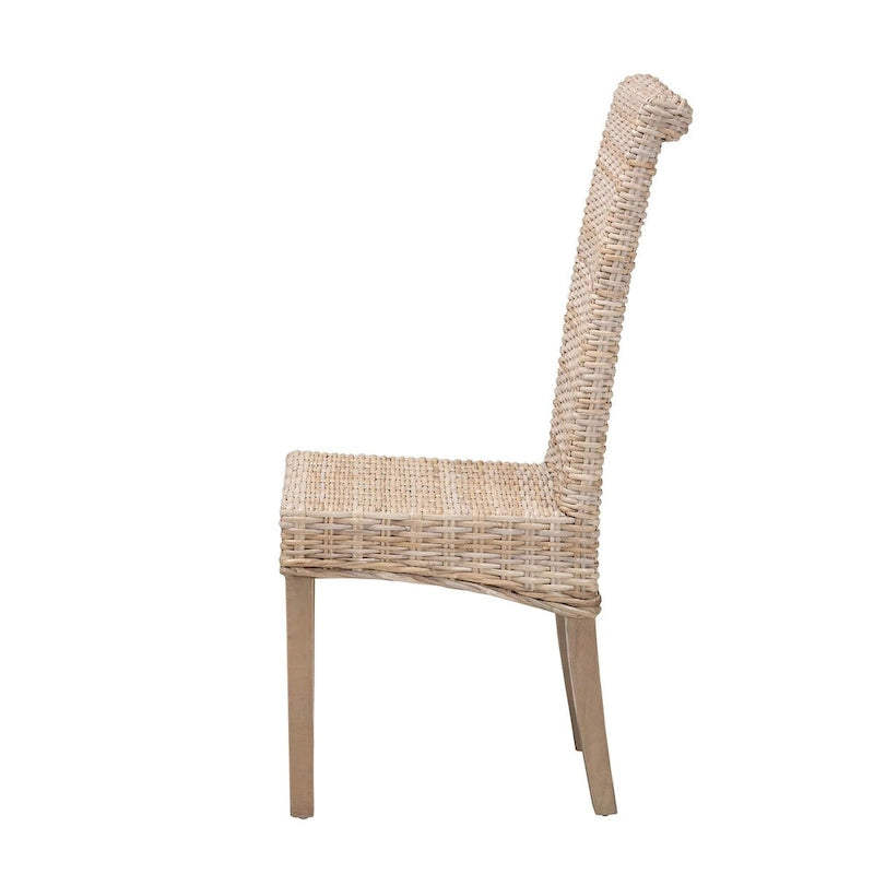 Silla de comedor Kubu Grey bohemia de ratán y madera de mango para 1