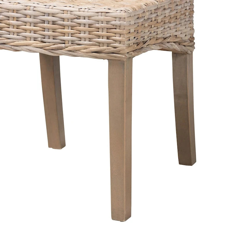 Silla de comedor Kubu Grey bohemia de ratán y madera de mango para 1