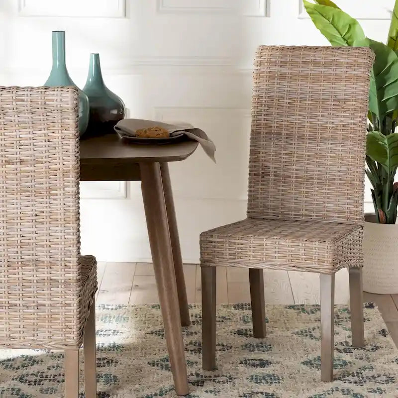 Silla de comedor Kubu Grey bohemia de ratán y madera de mango para 1