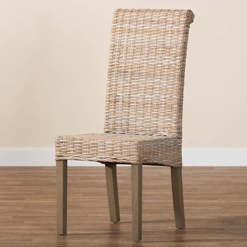Silla de comedor Kubu Grey bohemia de ratán y madera de mango para 1