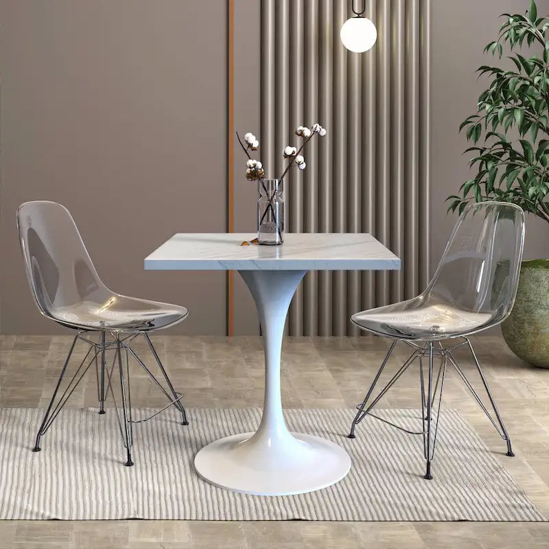 Mesa de comedor de pedestal redonda blanca con superficie de resina – Capacidad para 2 a 4 personas