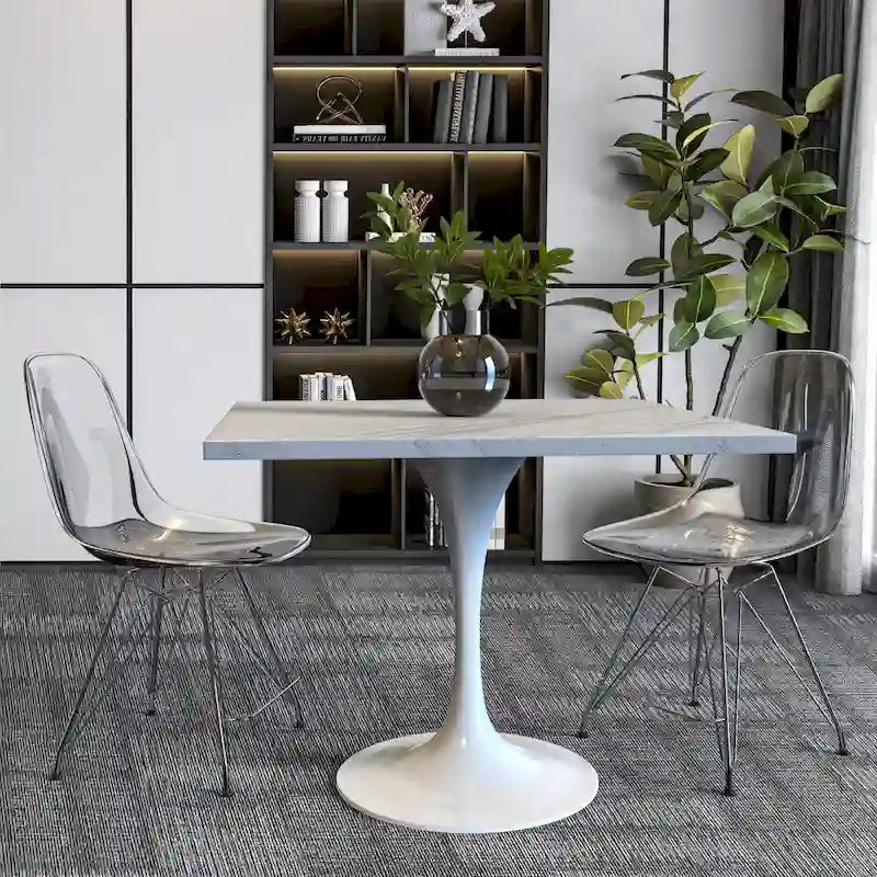 Mesa de comedor de pedestal redonda blanca con superficie de resina – Capacidad para 2 a 4 personas