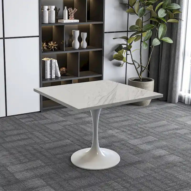 Mesa de comedor de pedestal redonda blanca con superficie de resina – Capacidad para 2 a 4 personas