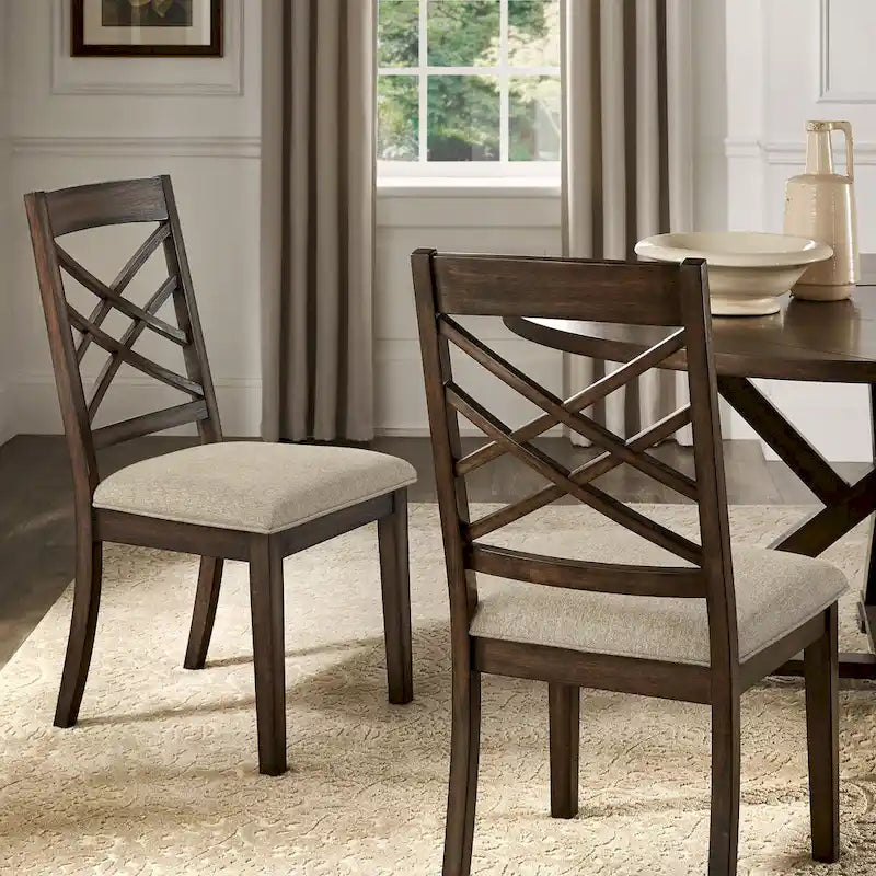 Sillas de comedor tapizadas con respaldo de celosía, opciones en color espresso/multicolor, juego de 2