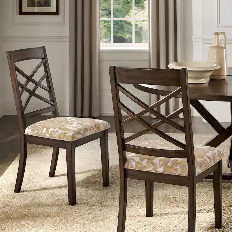 Sillas de comedor tapizadas con respaldo de celosía, opciones en color espresso/multicolor, juego de 2