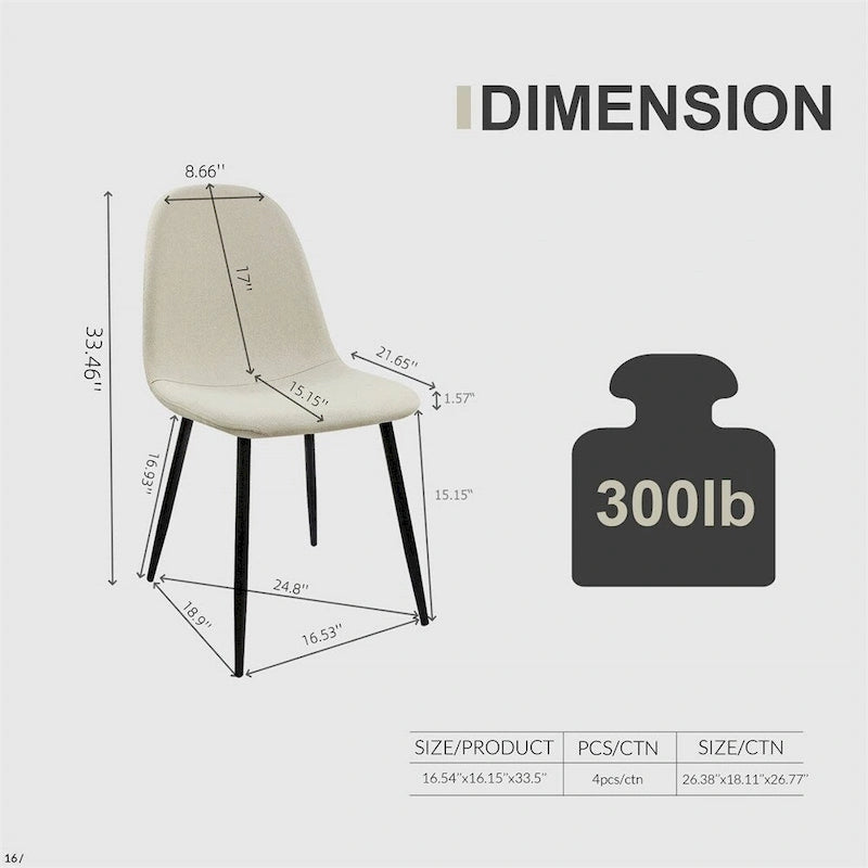 Sillas de Comedor Modernas con Patas Metálicas (Juego de 4) - N/A