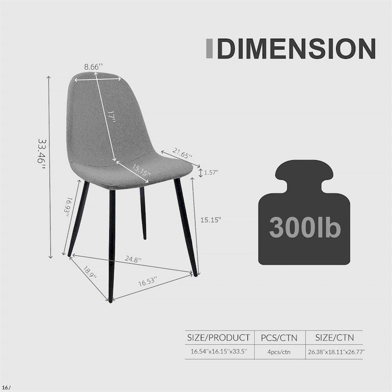 Sillas de Comedor Modernas con Patas Metálicas (Juego de 4) - N/A