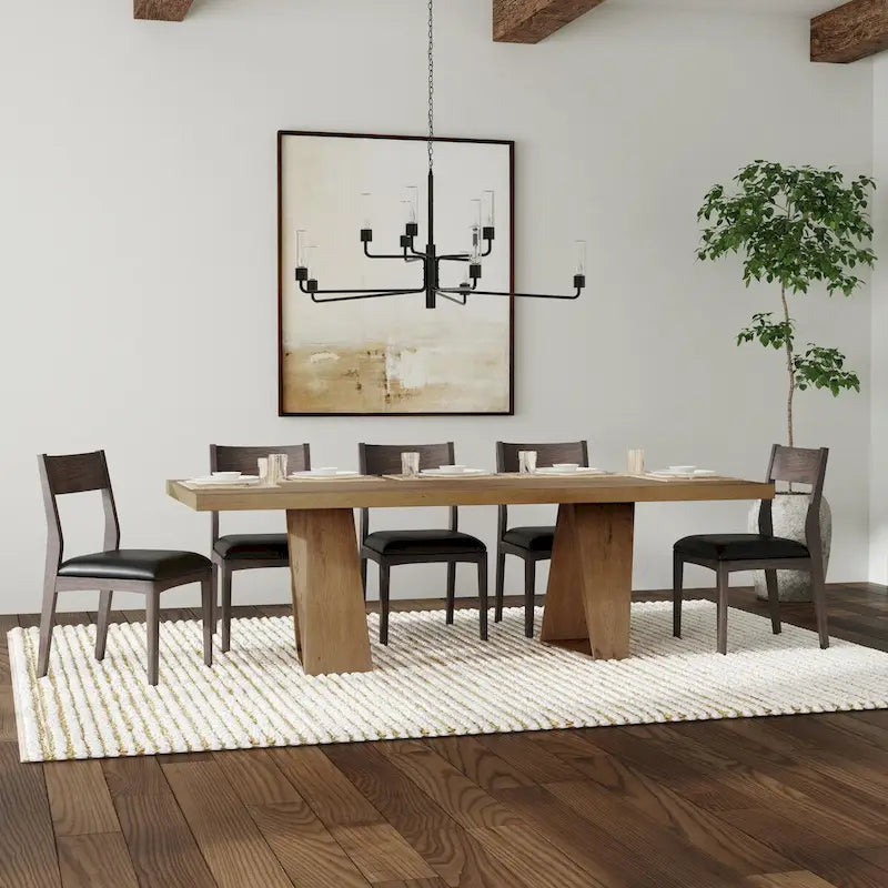 Mesa de Comedor de Roble Recuperado Natural – Base Geométrica, Tablero de Tablones, Asientos para 8