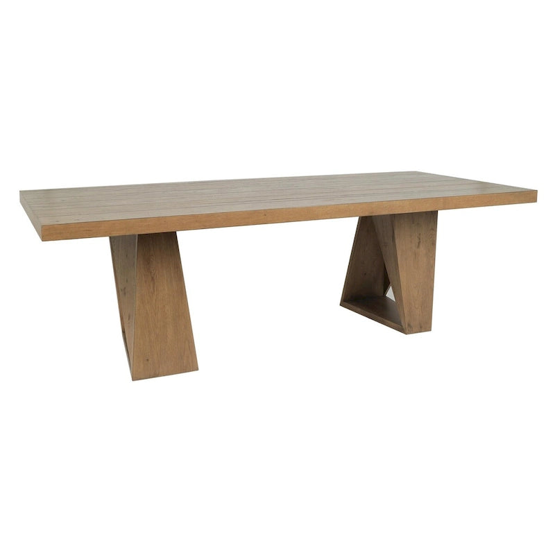 Mesa de Comedor de Roble Recuperado Natural – Base Geométrica, Tablero de Tablones, Asientos para 8