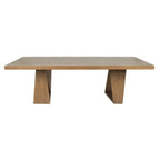 Mesa de Comedor de Roble Recuperado Natural – Base Geométrica, Tablero de Tablones, Asientos para 8