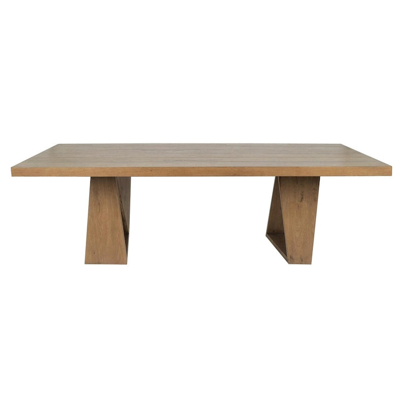 Mesa de Comedor de Roble Recuperado Natural – Base Geométrica, Tablero de Tablones, Asientos para 8