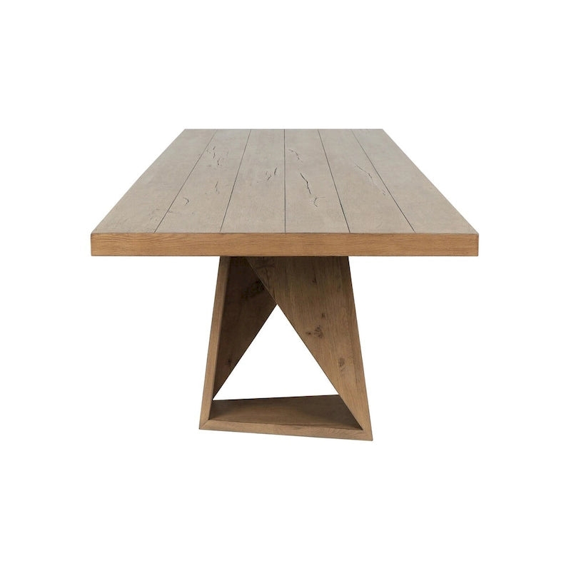 Mesa de Comedor de Roble Recuperado Natural – Base Geométrica, Tablero de Tablones, Asientos para 8