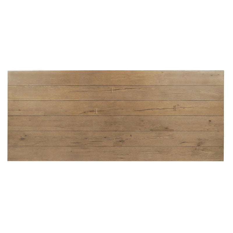 Mesa de Comedor de Roble Recuperado Natural – Base Geométrica, Tablero de Tablones, Asientos para 8