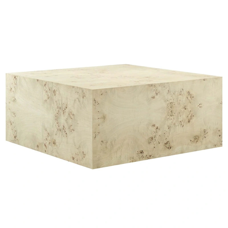 Mesa de centro cuadrada de 91 cm de madera de olmo, olmo blanqueado/natural, 1 asiento