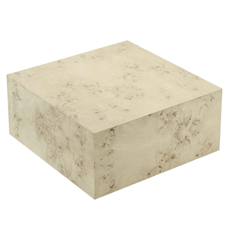 Mesa de centro cuadrada de 91 cm de madera de olmo, olmo blanqueado/natural, 1 asiento