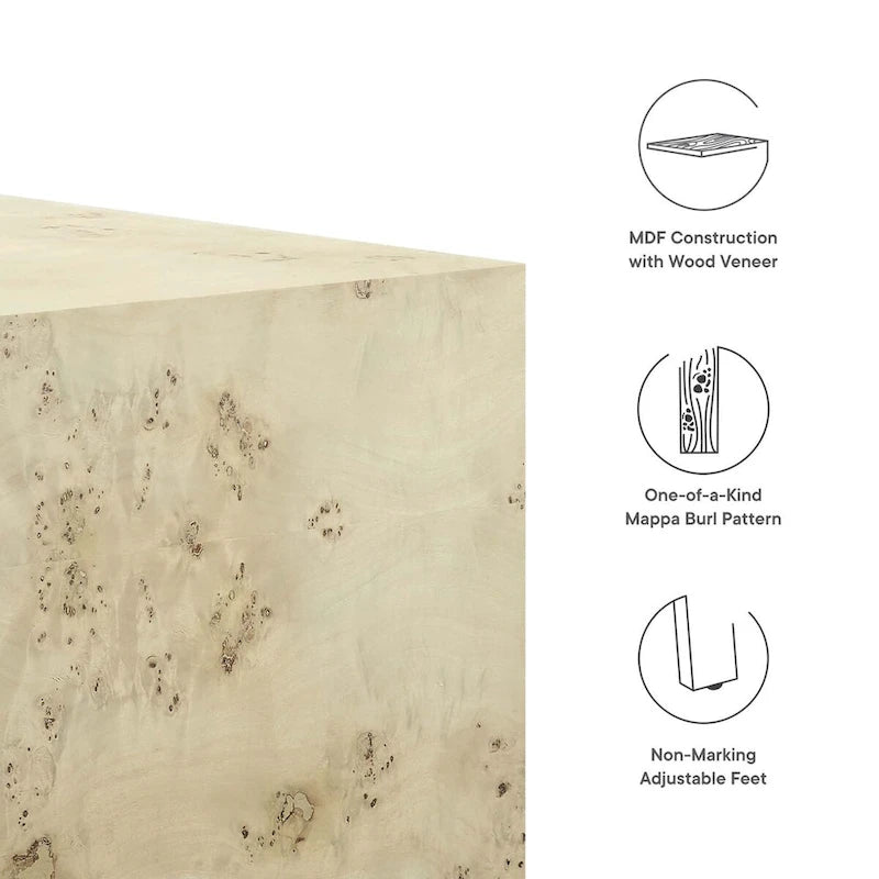 Mesa de centro cuadrada de 91 cm de madera de olmo, olmo blanqueado/natural, 1 asiento