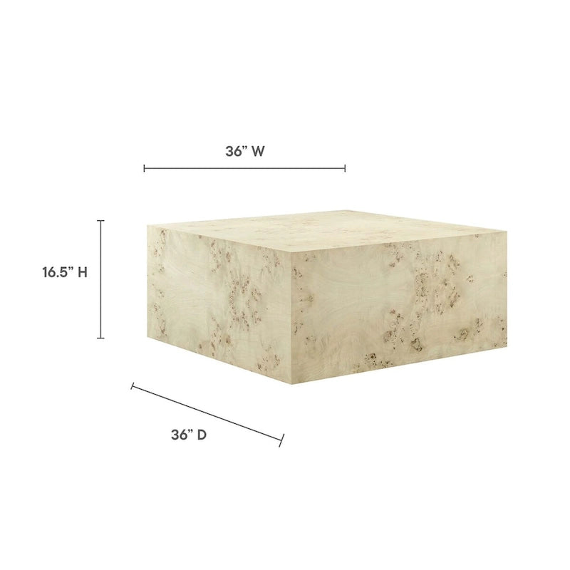 Mesa de centro cuadrada de 91 cm de madera de olmo, olmo blanqueado/natural, 1 asiento