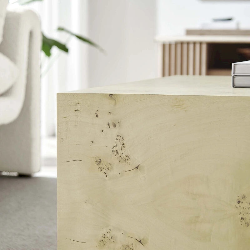 Mesa de centro cuadrada de 91 cm de madera de olmo, olmo blanqueado/natural, 1 asiento