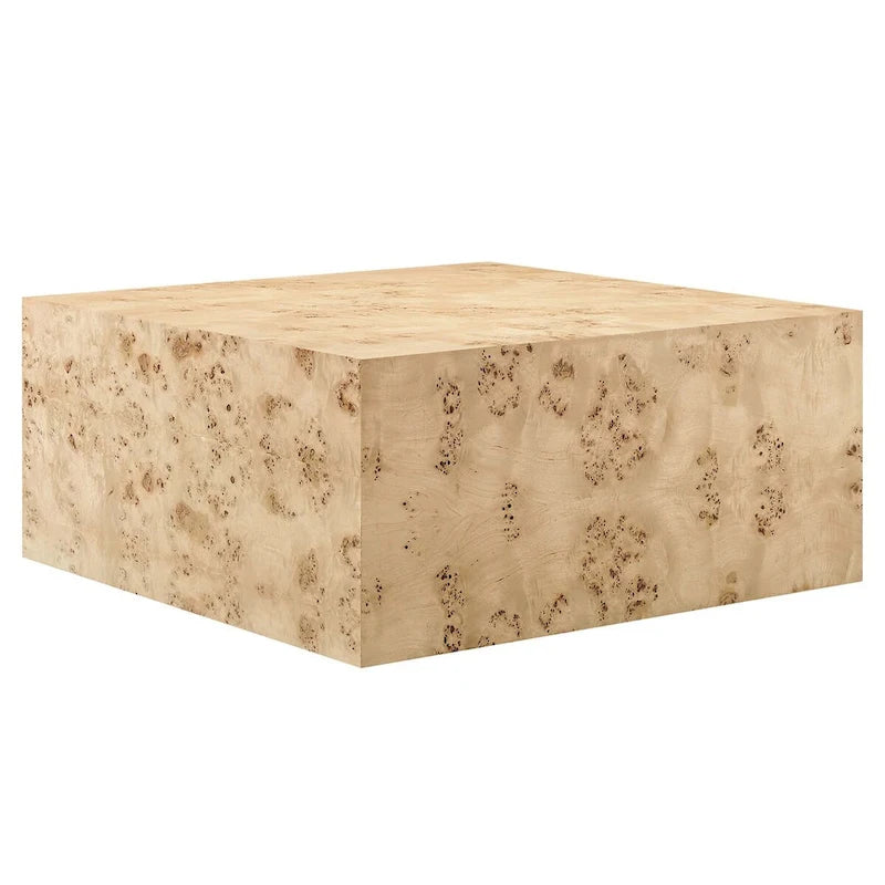 Mesa de centro cuadrada de 91 cm de madera de olmo, olmo blanqueado/natural, 1 asiento