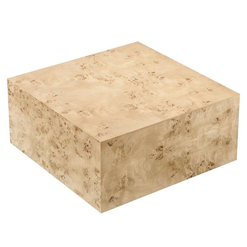 Mesa de centro cuadrada de 91 cm de madera de olmo, olmo blanqueado/natural, 1 asiento