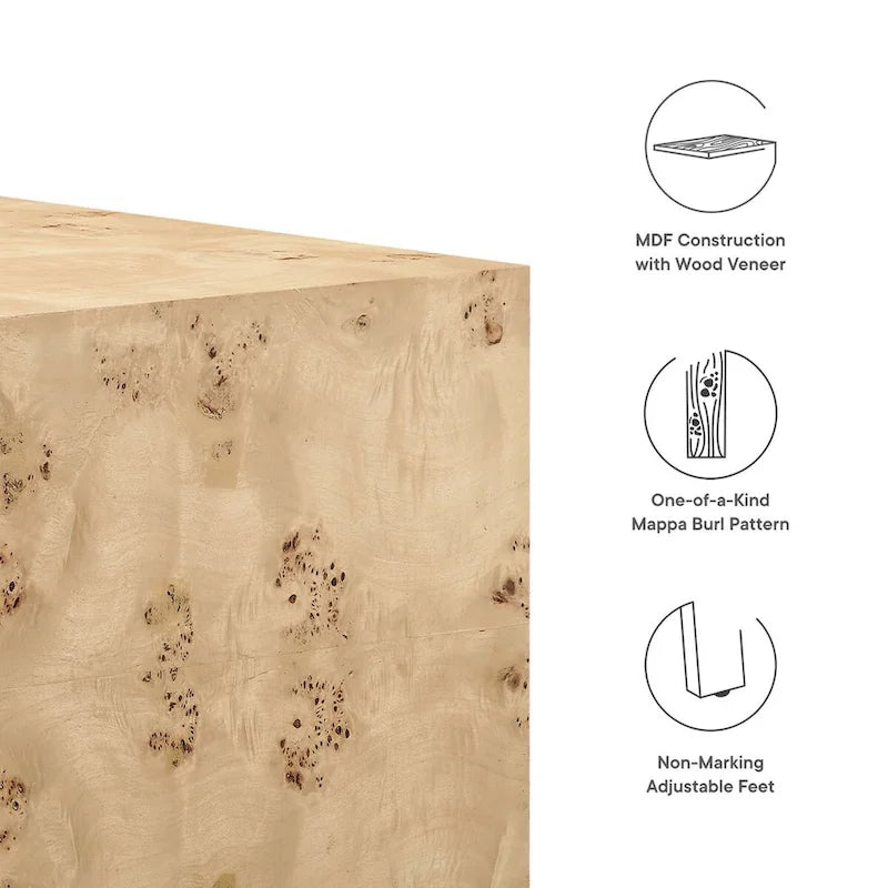 Mesa de centro cuadrada de 91 cm de madera de olmo, olmo blanqueado/natural, 1 asiento