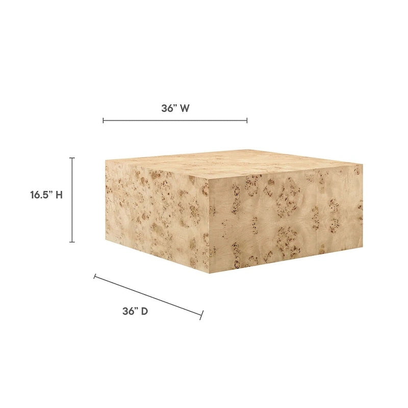 Mesa de centro cuadrada de 91 cm de madera de olmo, olmo blanqueado/natural, 1 asiento