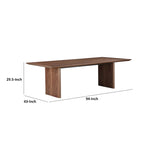 Mesa de comedor rectangular en nogal marrón, patas de panel ancho, con capacidad para 8-10 personas