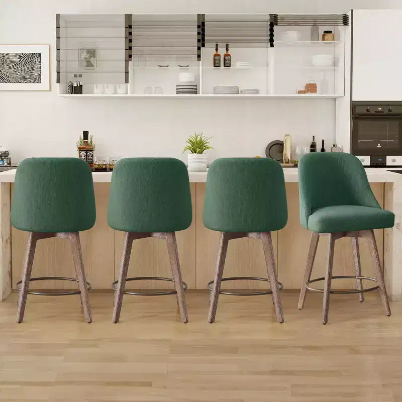 Lot de 4 tabourets de bar pivotants à hauteur de comptoir Bekrvio 26 po avec dossiers et pieds en bois, tabourets de bar rembourrés en tissu lin/similicuir pour îlot de cuisine