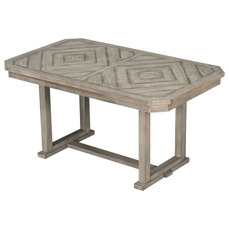 Juego de comedor de 6 piezas de madera de caucho con una hermosa mesa con patrón de vetas de madera