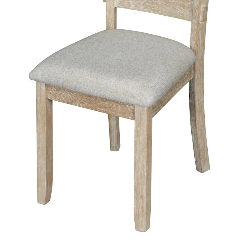 Juego de comedor de 6 piezas de madera de caucho con una hermosa mesa con patrón de vetas de madera