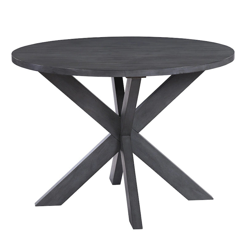 Mesa de comedor redonda gris con base en X, 42", para 4 personas