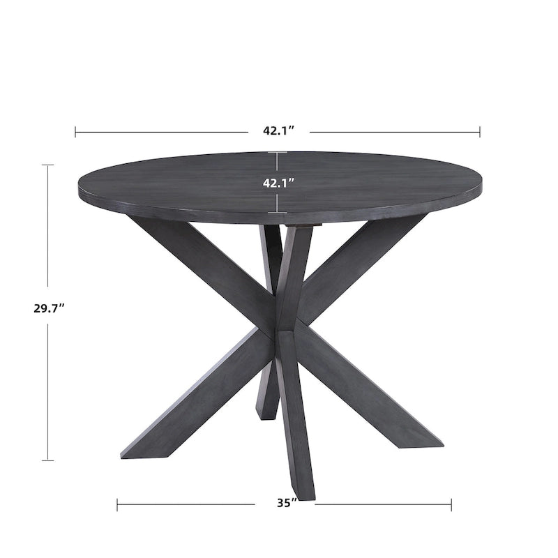 Mesa de comedor redonda gris con base en X, 42", para 4 personas