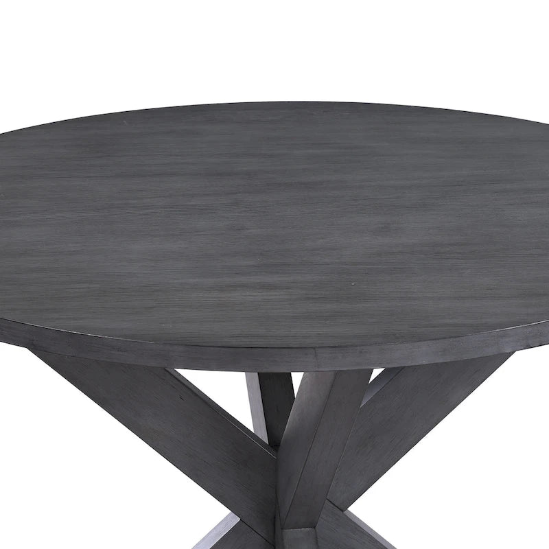 Mesa de comedor redonda gris con base en X, 42", para 4 personas