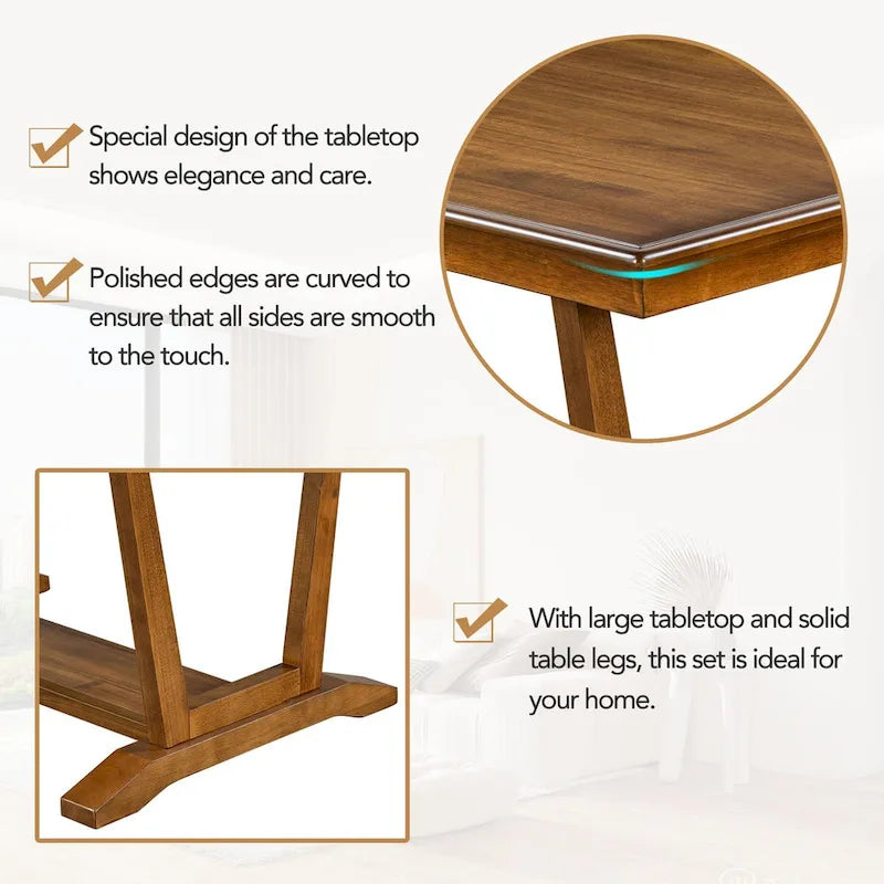 Juego de comedor rústico de 5 piezas - Mesa de madera maciza con base de caballete, mesa de comedor rectangular de 150 cm y 4 sillas tapizadas