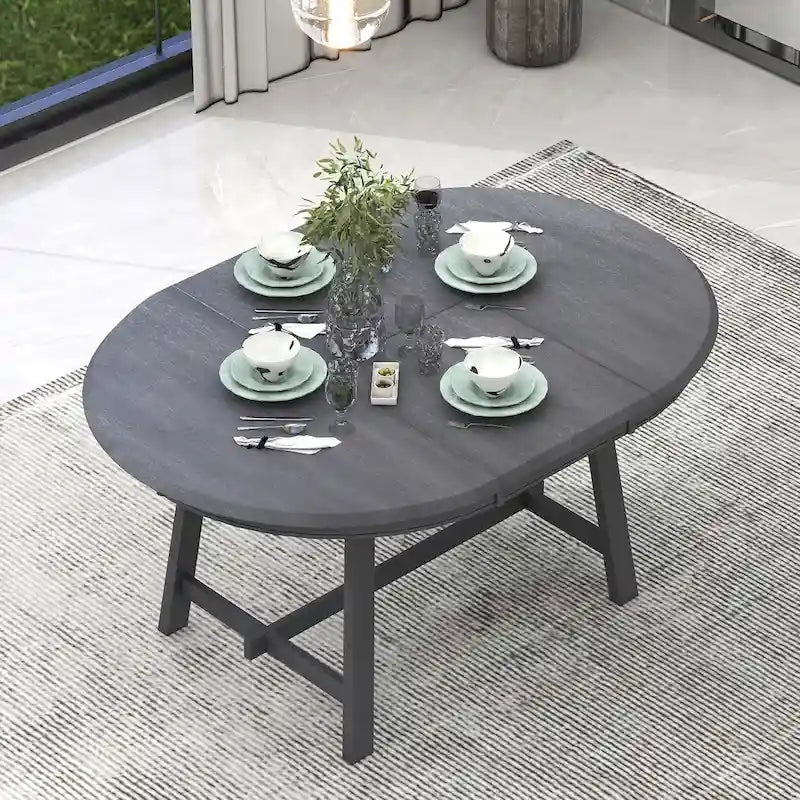 Mesa de Comedor Redonda Extensible, Gris / Lavado de Madera Natural, 4 Asientos