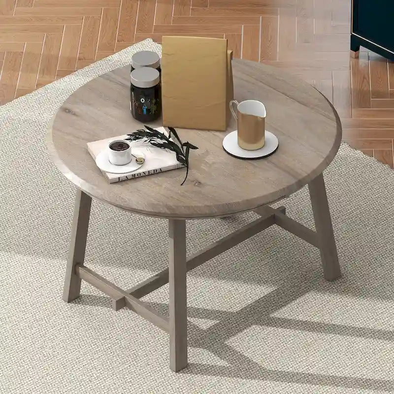Mesa de Comedor Redonda Extensible, Gris / Lavado de Madera Natural, 4 Asientos