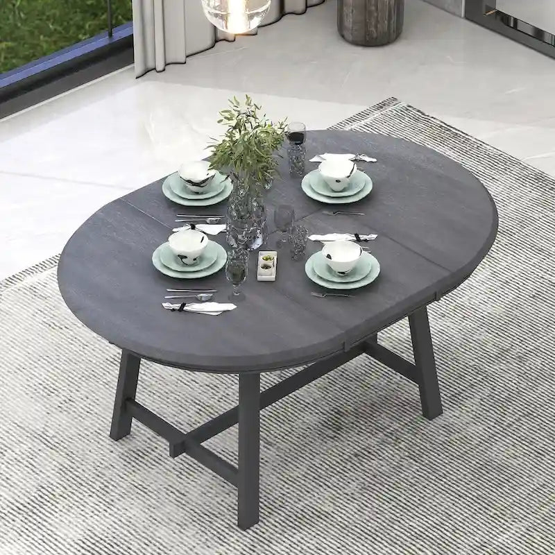 Mesa de Comedor Redonda Extensible, Gris / Lavado de Madera Natural, 4 Asientos