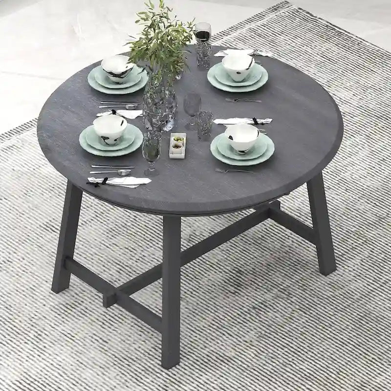 Mesa de Comedor Redonda Extensible, Gris / Lavado de Madera Natural, 4 Asientos