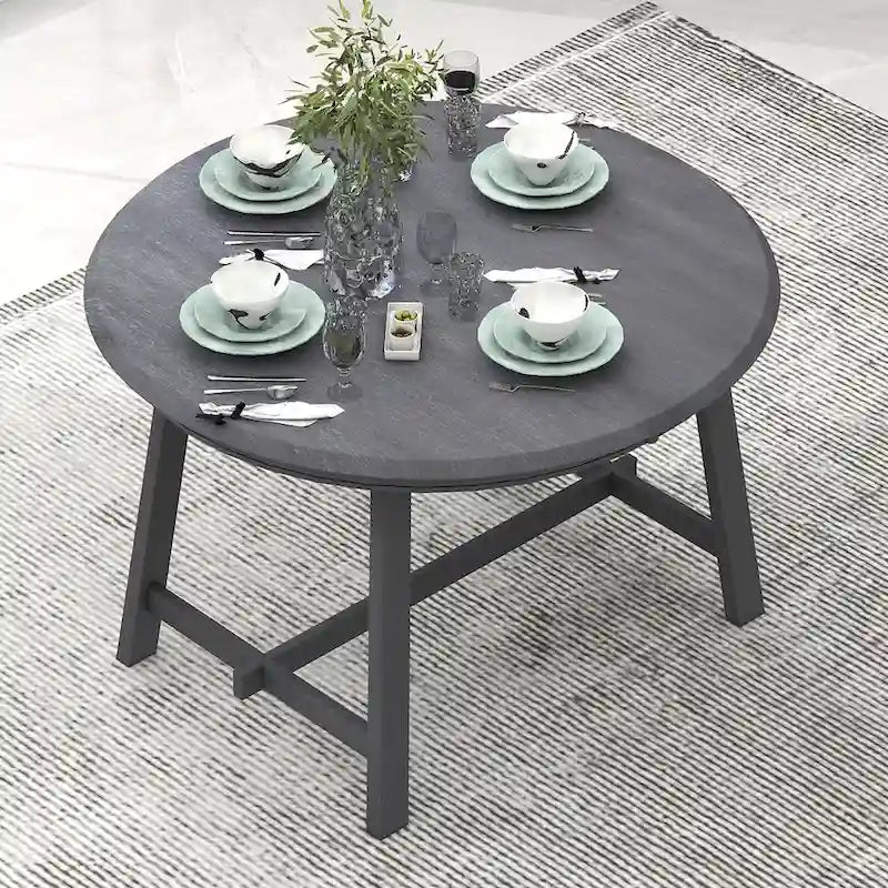 Mesa de Comedor Redonda Extensible, Gris / Lavado de Madera Natural, 4 Asientos