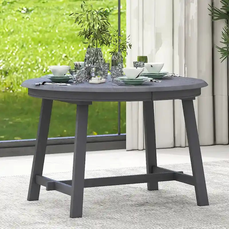 Mesa de Comedor Redonda Extensible, Gris / Lavado de Madera Natural, 4 Asientos