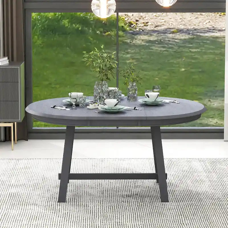 Mesa de Comedor Redonda Extensible, Gris / Lavado de Madera Natural, 4 Asientos