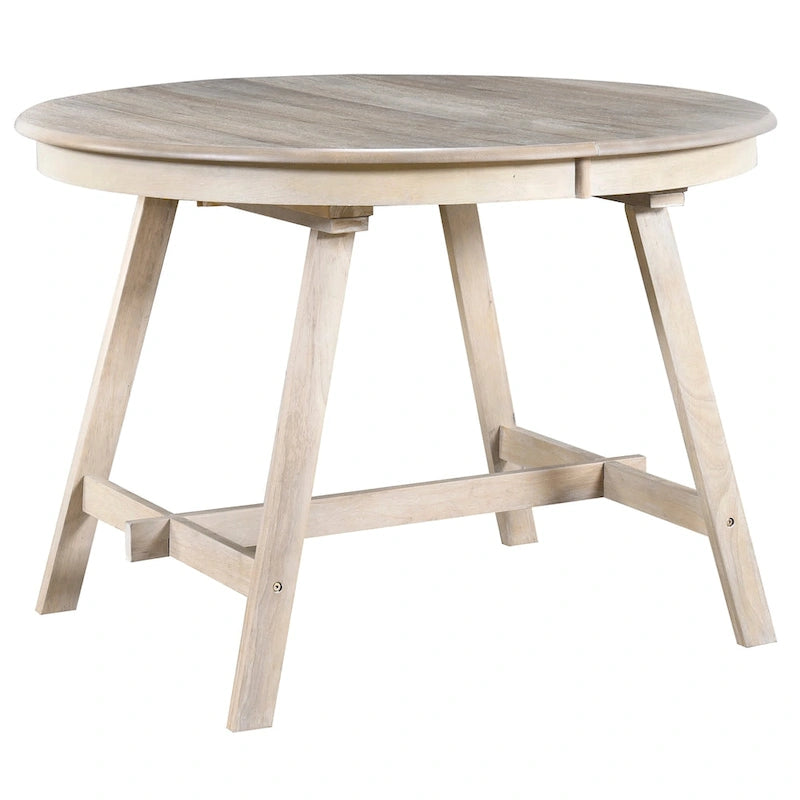 Mesa de Comedor Redonda Extensible, Gris / Lavado de Madera Natural, 4 Asientos