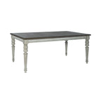 Mesa de comedor rectangular en blanco antiguo y gris desgastado, con capacidad para 6 personas