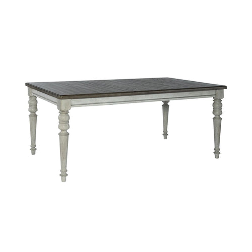 Mesa de comedor rectangular en blanco antiguo y gris desgastado, con capacidad para 6 personas